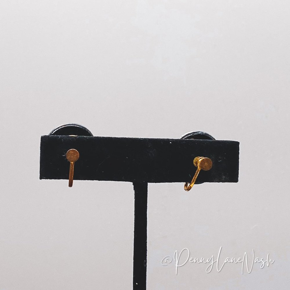 Vintage Handmade Black Jewel Circle Stud Earrings - Picture 5 of 7